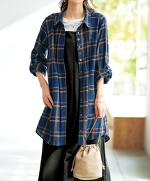 多ボタン使いチェック柄シャツチュニック