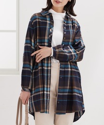 多ボタン使いチェック柄シャツチュニック