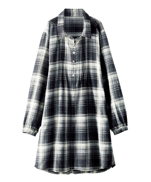 BELLUNA PLUS(ベルーナ)の「多ボタン使いチェック柄シャツチュニック(チュニック・レディース・ネイビー系/ブラウン系/ブラック系/ネイビー系2/ネイビー系3・X-LARGE/LARGE/MEDIUM)」の10枚目の写真