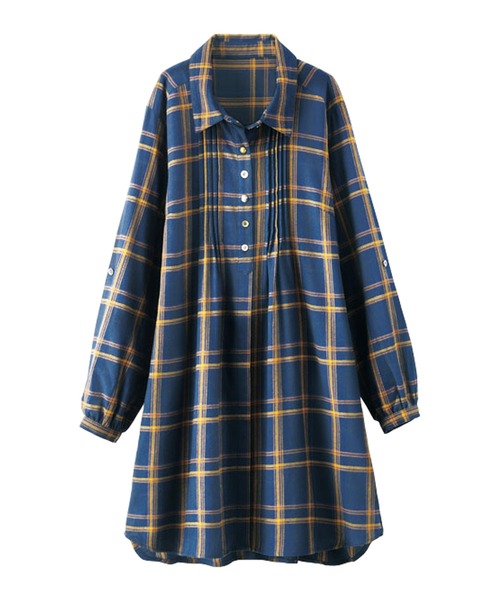 BELLUNA PLUS(ベルーナ)の「多ボタン使いチェック柄シャツチュニック(チュニック・レディース・ネイビー系/ブラウン系/ブラック系/ネイビー系2/ネイビー系3・X-LARGE/LARGE/MEDIUM)」の11枚目の写真