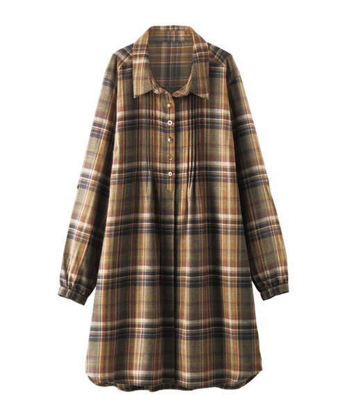 BELLUNA PLUS(ベルーナ)の「多ボタン使いチェック柄シャツチュニック(チュニック・レディース・ネイビー系/ブラウン系/ブラック系/ネイビー系2/ネイビー系3・X-LARGE/LARGE/MEDIUM)」の9枚目の写真