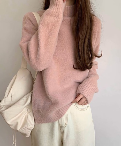 Girly Doll(ガーリードール)の「ハイネックふわふわニットプルオーバー(ニット/セーター・レディース・パープル/ピンク/ブルー/イエロー・F)」の6枚目の写真