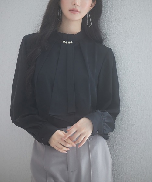 SAISON DE PAPILLON(セゾンドパピヨン)の「【お気に入り1.9万突破!】レディース スタンドカラー長袖ブラウス オフィスきれいめ エレガント 高見え入学式卒業式(シャツ/ブラウス・レディース・アイボリー/ブラック/ベージュ・S/M/L)」の9枚目の写真