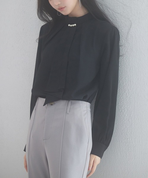 SAISON DE PAPILLON(セゾンドパピヨン)の「【お気に入り1.9万突破!】レディース スタンドカラー長袖ブラウス オフィスきれいめ エレガント 高見え入学式卒業式(シャツ/ブラウス・レディース・アイボリー/ブラック/ベージュ・S/M/L)」の7枚目の写真