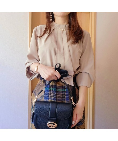 SAISON DE PAPILLON(セゾンドパピヨン)の「【お気に入り1.9万突破!】レディース スタンドカラー長袖ブラウス オフィスきれいめ エレガント 高見え入学式卒業式(シャツ/ブラウス・レディース・アイボリー/ブラック/ベージュ・S/M/L)」の4枚目の写真