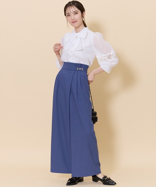 スピックアンドスパン レース ピンタックシアーボウタイブラウス ネイビー 楊柳 Spick & Span（スピックアンドスパン）の「シアードットバックボウタイ