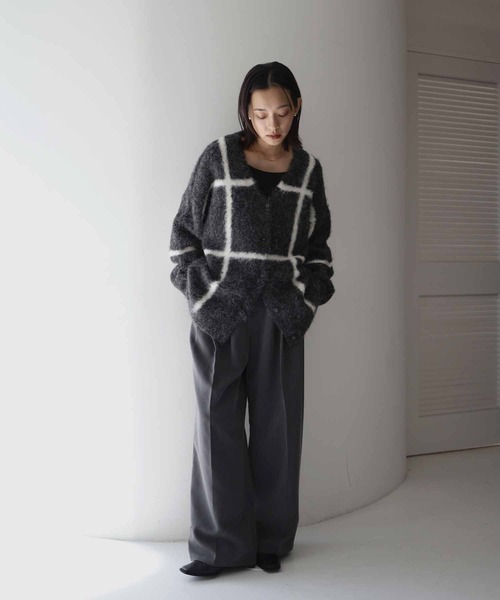 hellam（へラム）の「シャギーニットチェックカーディガン（カーディガン/ボレロ・レディース・アイボリー/杢グレー/チャコール・FREE）」の8枚目の写真