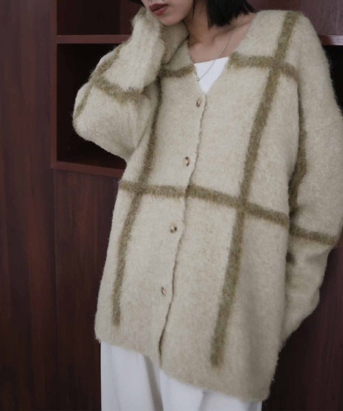 hellam（へラム）の「シャギーニットチェックカーディガン（カーディガン/ボレロ・レディース・アイボリー/杢グレー/チャコール・FREE）」の11枚目の写真