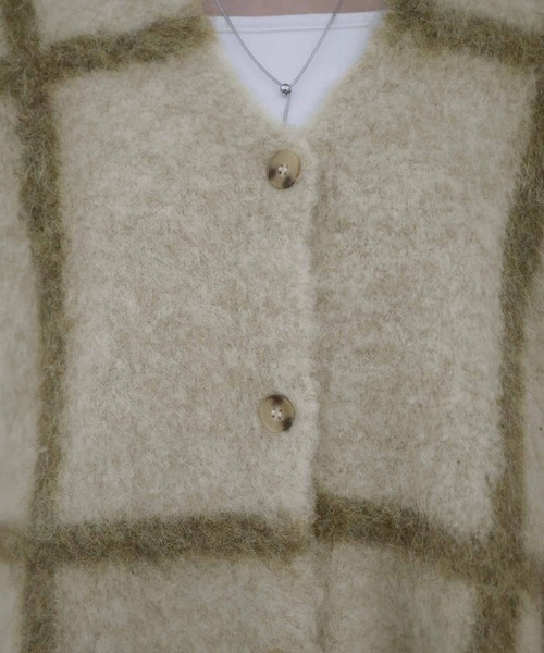 hellam（へラム）の「シャギーニットチェックカーディガン（カーディガン/ボレロ・レディース・アイボリー/杢グレー/チャコール・FREE）」の14枚目の写真