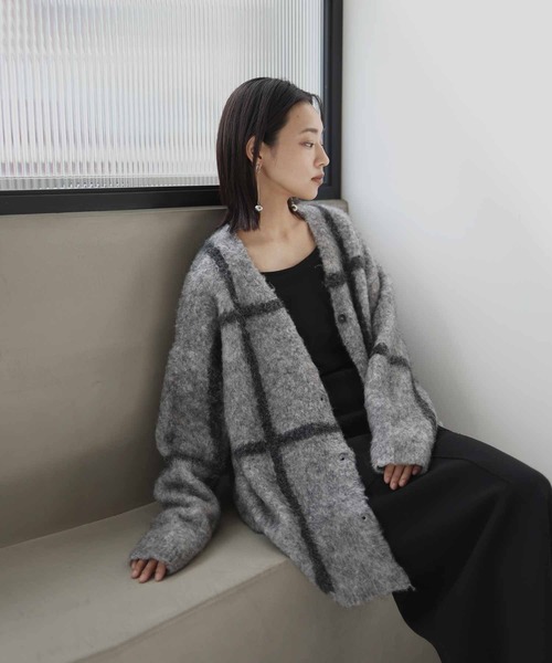 hellam（へラム）の「シャギーニットチェックカーディガン（カーディガン/ボレロ・レディース・アイボリー/杢グレー/チャコール・FREE）」の15枚目の写真