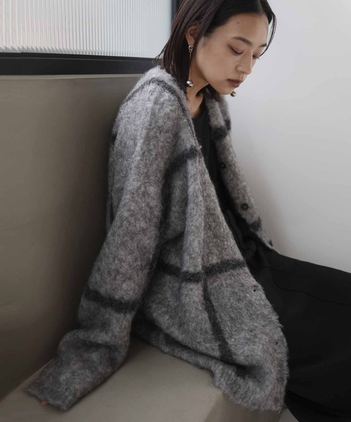 hellam（へラム）の「シャギーニットチェックカーディガン（カーディガン/ボレロ・レディース・アイボリー/杢グレー/チャコール・FREE）」の17枚目の写真