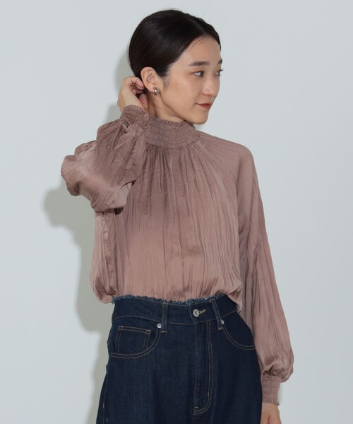 HGDE336/LEONARD メッシュブラウス パワーネット 袖シャーリング シャーリング ハイネック ブラウス（シャツ/ブラウス）｜BEAMS
