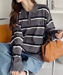 U.S. POLO ASSN. Ada.別注 長袖 ボーダー ニット ポロシャツ