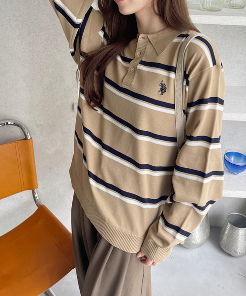 U.S. POLO ASSN.(ユーエスポロアッスン)の「U.S. POLO ASSN. Ada.別注 長袖 ボーダー ニット ポロシャツ(ニット/セーター・レディース・ブラウン/ライトベージュ/チャコール・S/L/M)」の21枚目の写真