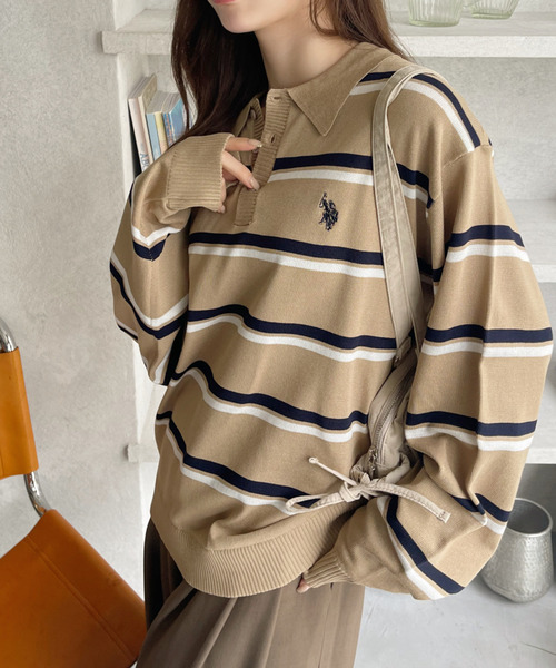 U.S. POLO ASSN.(ユーエスポロアッスン)の「U.S. POLO ASSN. Ada.別注 長袖 ボーダー ニット ポロシャツ(ニット/セーター・レディース・ブラウン/ライトベージュ/チャコール・S/L/M)」の22枚目の写真