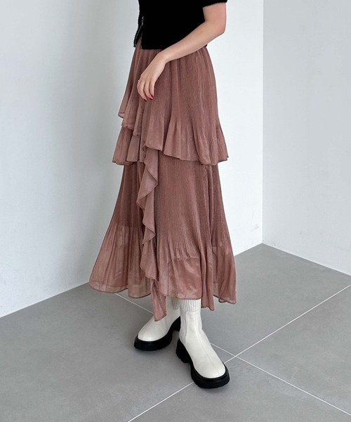 archives（アルシーヴ）の「プリーツラッフルティアードスカート（スカート・レディース・ブラック/アイボリー/モカ・MEDIUM）」の10枚目の写真