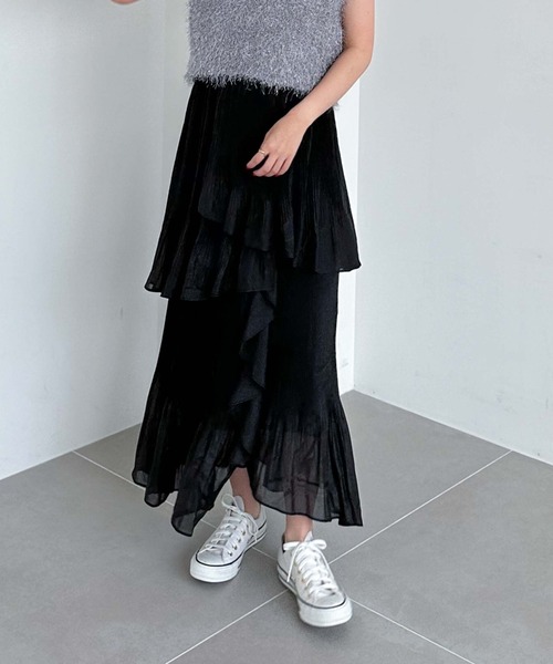 archives（アルシーヴ）の「プリーツラッフルティアードスカート（スカート・レディース・ブラック/アイボリー/モカ・MEDIUM）」の16枚目の写真