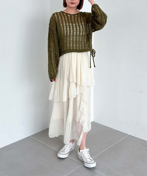 archives（アルシーヴ）の「プリーツラッフルティアードスカート（スカート・レディース・ブラック/アイボリー/モカ・MEDIUM）」の7枚目の写真