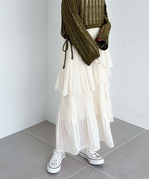 archives（アルシーヴ）の「プリーツラッフルティアードスカート（スカート・レディース・ブラック/アイボリー/モカ・MEDIUM）」の5枚目の写真
