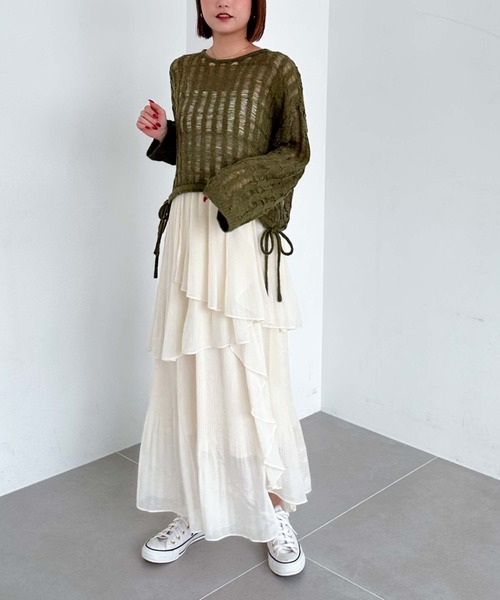 archives（アルシーヴ）の「プリーツラッフルティアードスカート（スカート・レディース・ブラック/アイボリー/モカ・MEDIUM）」の8枚目の写真