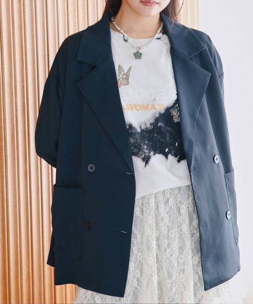 SPINNS（スピンズ）の「ダブルテーラードジャケット（テーラードジャケット・レディース・チャコール/ブラック/ネイビー・ONESIZE）」の3枚目の写真