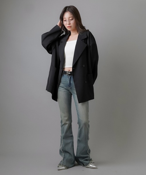 SPINNS（スピンズ）の「ダブルテーラードジャケット（テーラードジャケット・レディース・チャコール/ブラック/ネイビー・ONESIZE）」の8枚目の写真