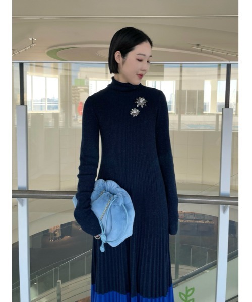 セール】タートルネックロングリブニットワンピース（ワンピース