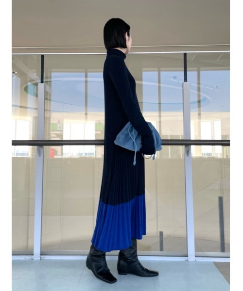 セール】タートルネックロングリブニットワンピース（ワンピース