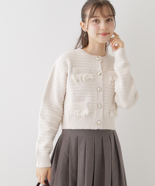 couture brooch(クチュールブローチ)の「◆【上品な着こなしが叶う】ツイード風ニットジャケットカーディガン(カーディガン/ボレロ・レディース・チャコールグレー/グレー/アイボリー・38)」の2枚目の写真