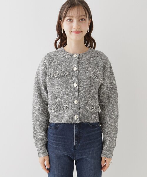 couture brooch(クチュールブローチ)の「◆【上品な着こなしが叶う】ツイード風ニットジャケットカーディガン(カーディガン/ボレロ・レディース・チャコールグレー/グレー/アイボリー・38)」の11枚目の写真