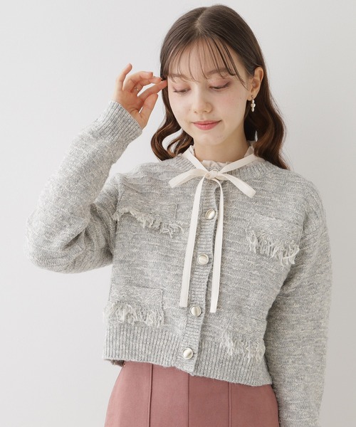 couture brooch(クチュールブローチ)の「◆【上品な着こなしが叶う】ツイード風ニットジャケットカーディガン(カーディガン/ボレロ・レディース・チャコールグレー/グレー/アイボリー・38)」の1枚目の写真