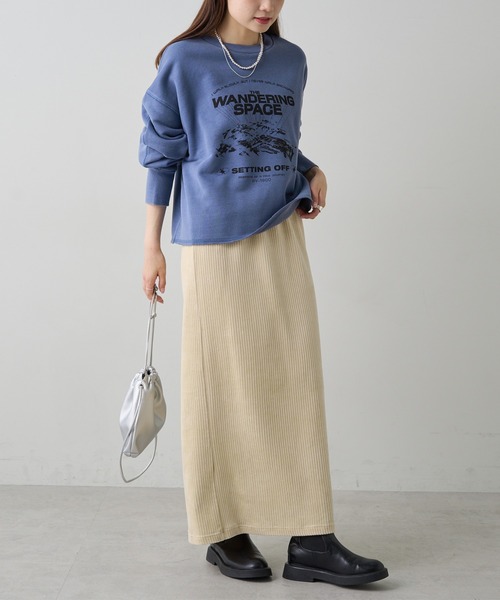 PUAL CE CIN（ピュアルセシン）の「ヴィンテージライクスペースプリント裏起毛スウェット（スウェット・レディース・チャコールグレー/ブルー・FREE）」の5枚目の写真