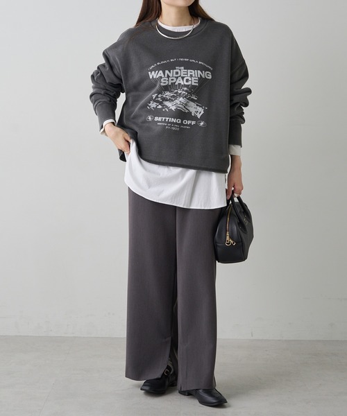 PUAL CE CIN（ピュアルセシン）の「ヴィンテージライクスペースプリント裏起毛スウェット（スウェット・レディース・チャコールグレー/ブルー・FREE）」の10枚目の写真