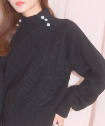 【ZOZO限定】ハイネックビジュー付きケーブルニットトップス