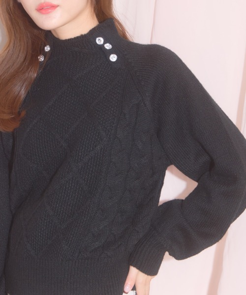 【ZOZO限定】ハイネックビジュー付きケーブルニットトップス（ニット/セーター）｜tocco closet（トッコ クローゼット）