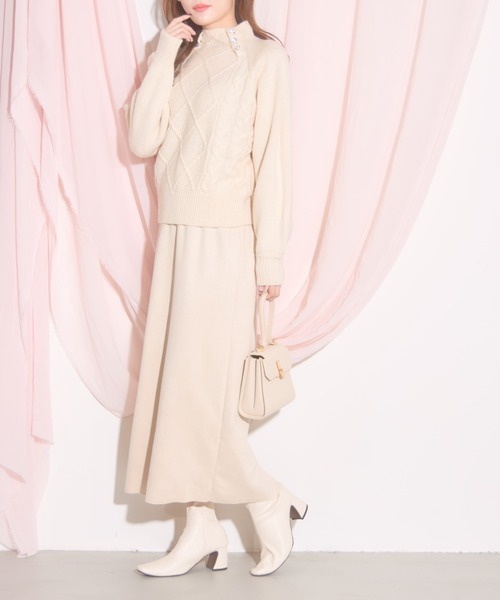 【ZOZO限定】ハイネックビジュー付きケーブルニットトップス（ニット/セーター）｜tocco closet（トッコ クローゼット）