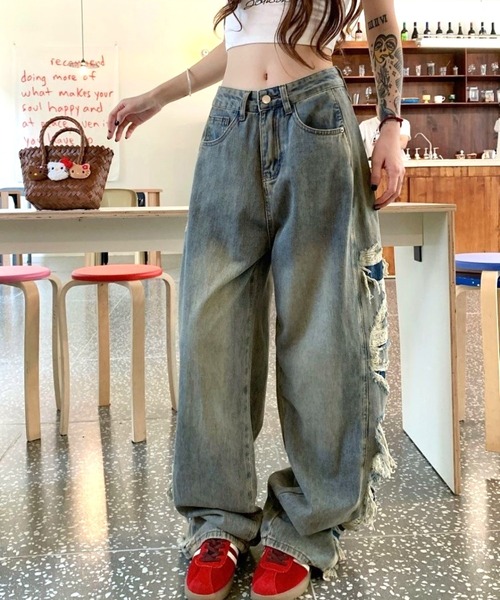 CANVAS+（キャンバスプラス）の「【CANVAS+】サイド切り替えダメージデニムパンツ（デニムパンツ）」 - WEAR