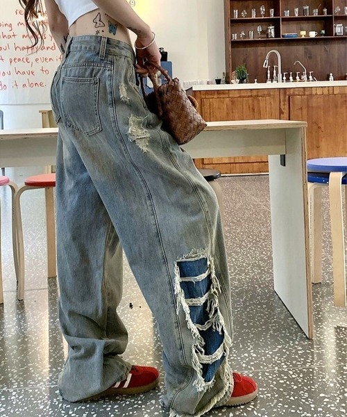 CANVAS+（キャンバスプラス）の「【CANVAS+】サイド切り替えダメージデニムパンツ（デニムパンツ）」 - WEAR