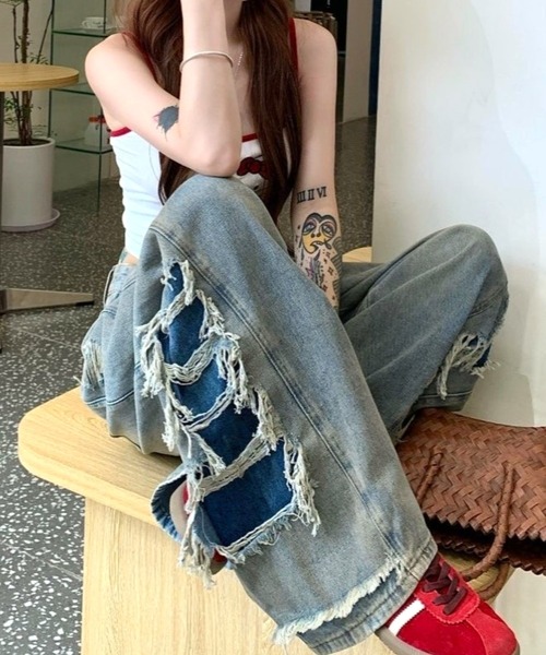 CANVAS+（キャンバスプラス）の「【CANVAS+】サイド切り替えダメージデニムパンツ（デニムパンツ）」 - WEAR