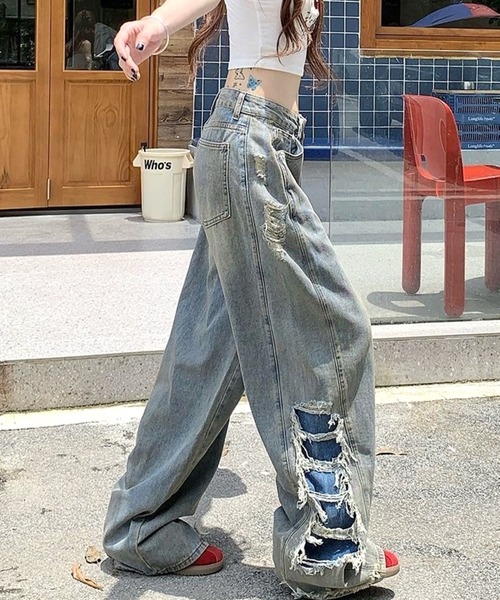 CANVAS+（キャンバスプラス）の「【CANVAS+】サイド切り替えダメージデニムパンツ（デニムパンツ）」 - WEAR