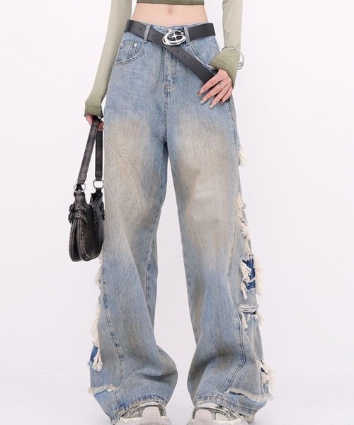 CANVAS+（キャンバスプラス）の「【CANVAS+】サイド切り替えダメージデニムパンツ（デニムパンツ）」 - WEAR