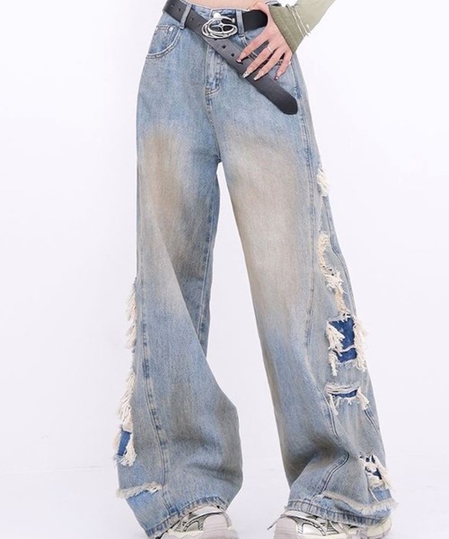 CANVAS+（キャンバスプラス）の「【CANVAS+】サイド切り替えダメージデニムパンツ（デニムパンツ）」 - WEAR