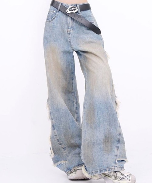 CANVAS+（キャンバスプラス）の「【CANVAS+】サイド切り替えダメージデニムパンツ（デニムパンツ）」 - WEAR