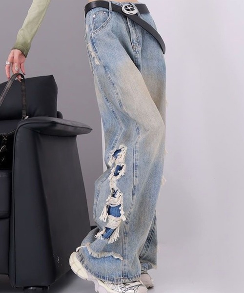 CANVAS+(キャンバスプラス)の「【CANVAS+】サイド切り替えダメージデニムパンツ(デニムパンツ・レディース・サックスブルー・L/M/S)」の21枚目の写真