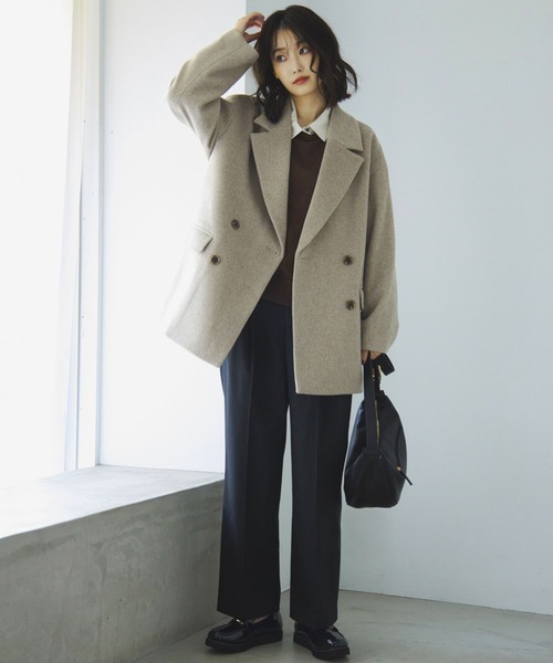 GLOBAL WORK(グローバルワーク)の「MATINEE LINE/ウールWジャケットコート/211387(テーラードジャケット・レディース・グレイッシュベージュ/ブラック/グレー・MEDIUM/LARGE)」の20枚目の写真