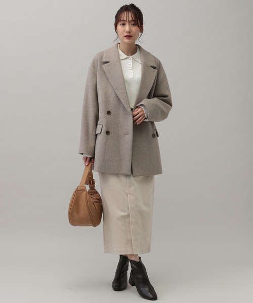 GLOBAL WORK(グローバルワーク)の「MATINEE LINE/ウールWジャケットコート/211387(テーラードジャケット・レディース・グレイッシュベージュ/ブラック/グレー・MEDIUM/LARGE)」の4枚目の写真