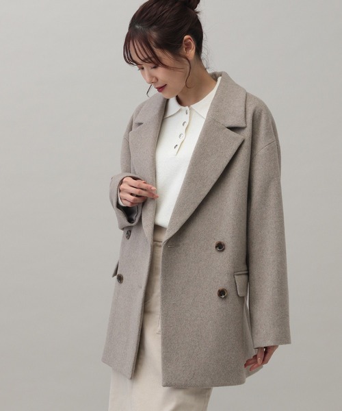 MATINEE LINE/ウール 2WAY ネックジャケット/グレージュ M GLOBAL WORK ピーコート pコート MATINEE LINE/ウール2WAYネック