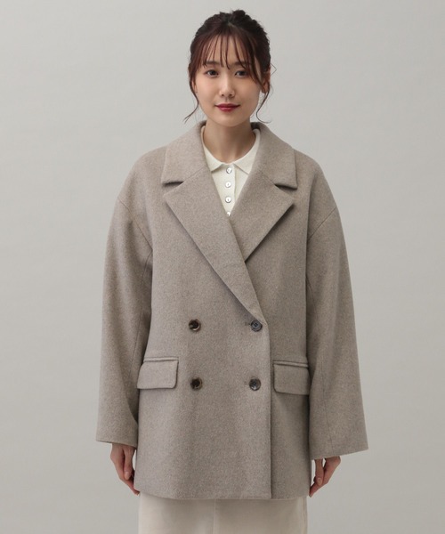 GLOBAL WORK(グローバルワーク)の「MATINEE LINE/ウールWジャケットコート/211387(テーラードジャケット・レディース・グレイッシュベージュ/ブラック/グレー・MEDIUM/LARGE)」の9枚目の写真