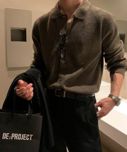 Otte(オッテ)の「コリアンシンプルニットポロシャツ(ニット/セーター・メンズ・ブラック/カーキ/ネイビー/ブラウン・MEDIUM/LARGE/X-LARGE/XX-LARGE)」の15枚目の写真