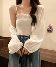 Kuroba（クロバ）の「2点セット ボリュームスリーブボレロカーディガン＆シャーリングキャミソール（カーディガン/ボレロ）」